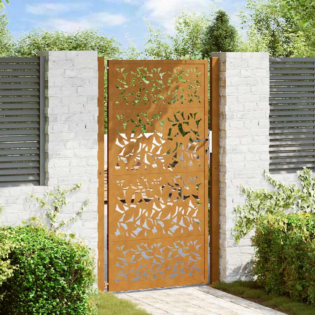 vidaXL Poartă grădină Design cu frunze oțel rezistente la intemperii vidaXL Poartă grădină Design cu frunze oțel rezistente la intemperii