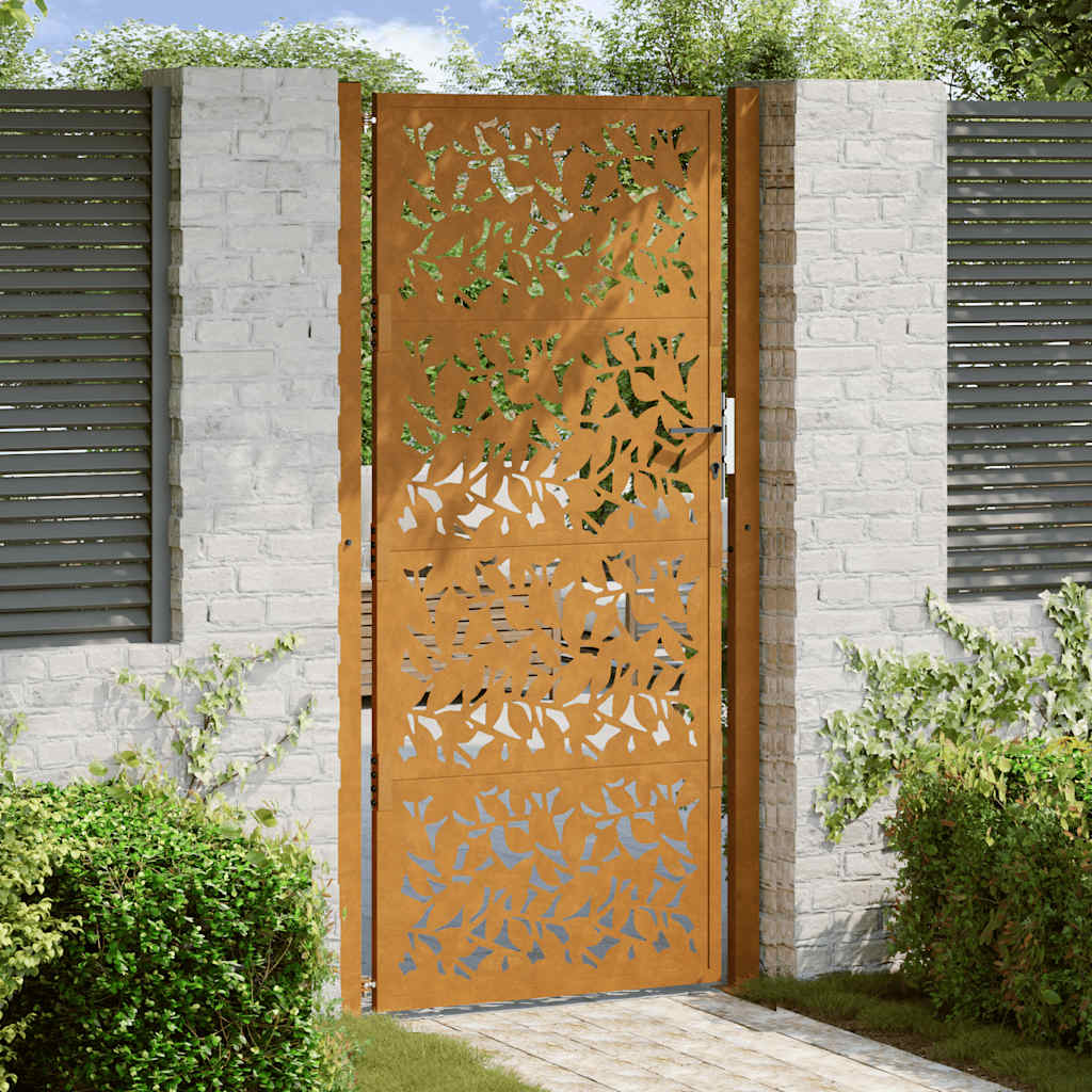 vidaXL Poartă grădină Design cu frunze oțel rezistente la intemperii vidaXL Poartă grădină Design cu frunze oțel rezistente la intemperii