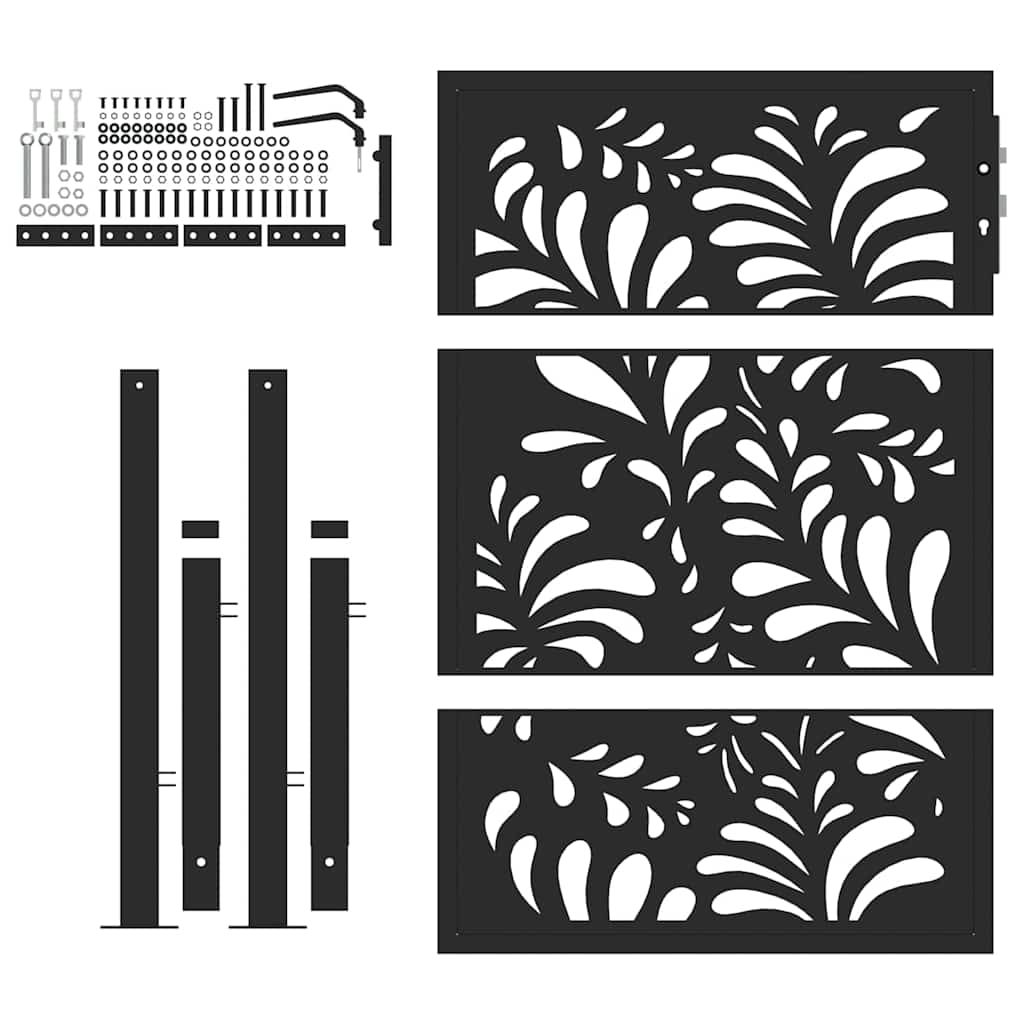 vidaXL Poartă de grădină neagră 100x125 cm, model ondulat din oțel