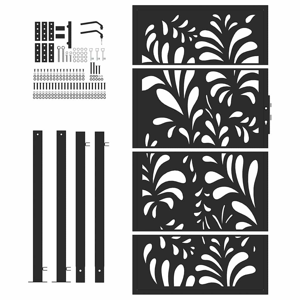 vidaXL Poartă de grădină neagră 100x175 cm, model ondulat din oțel