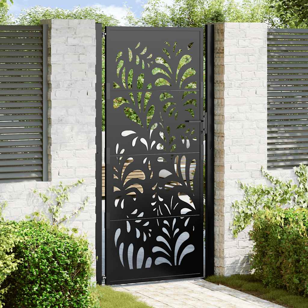 vidaXL Poarta de gradina neagra 105x205 cm Design ondulat de otel vidaXL Poarta de gradina neagra 105x205 cm Design ondulat de otel