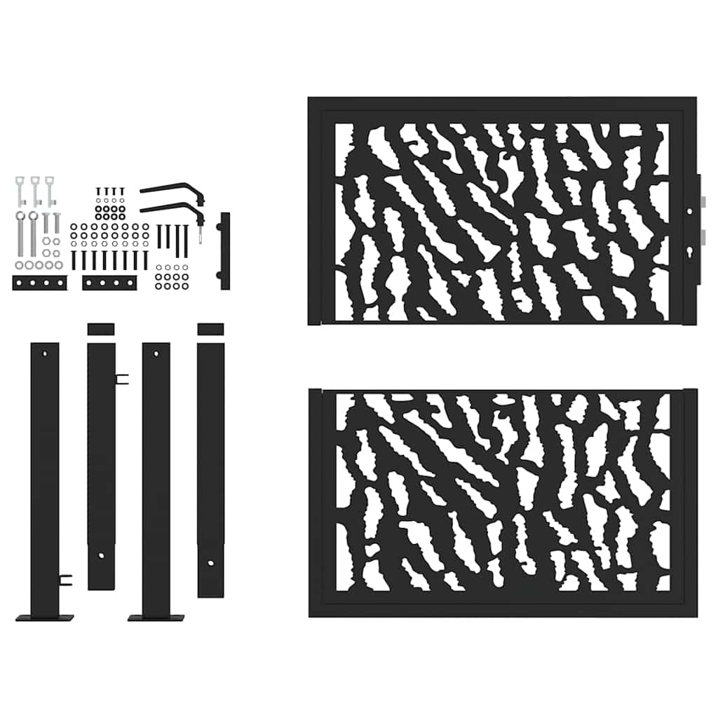 vidaXL Poartă de grădină neagră 100x100 cm, model cu urme din oțel