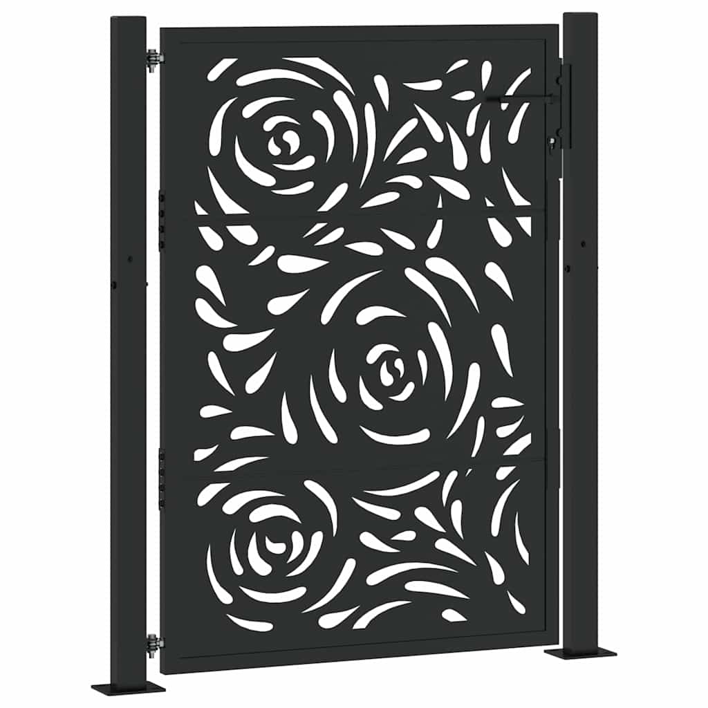 vidaXL Poarta de gradina neagra 105x130 cm design flacara din otel