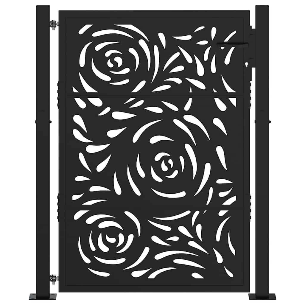 vidaXL Poarta de gradina neagra 105x130 cm design flacara din otel