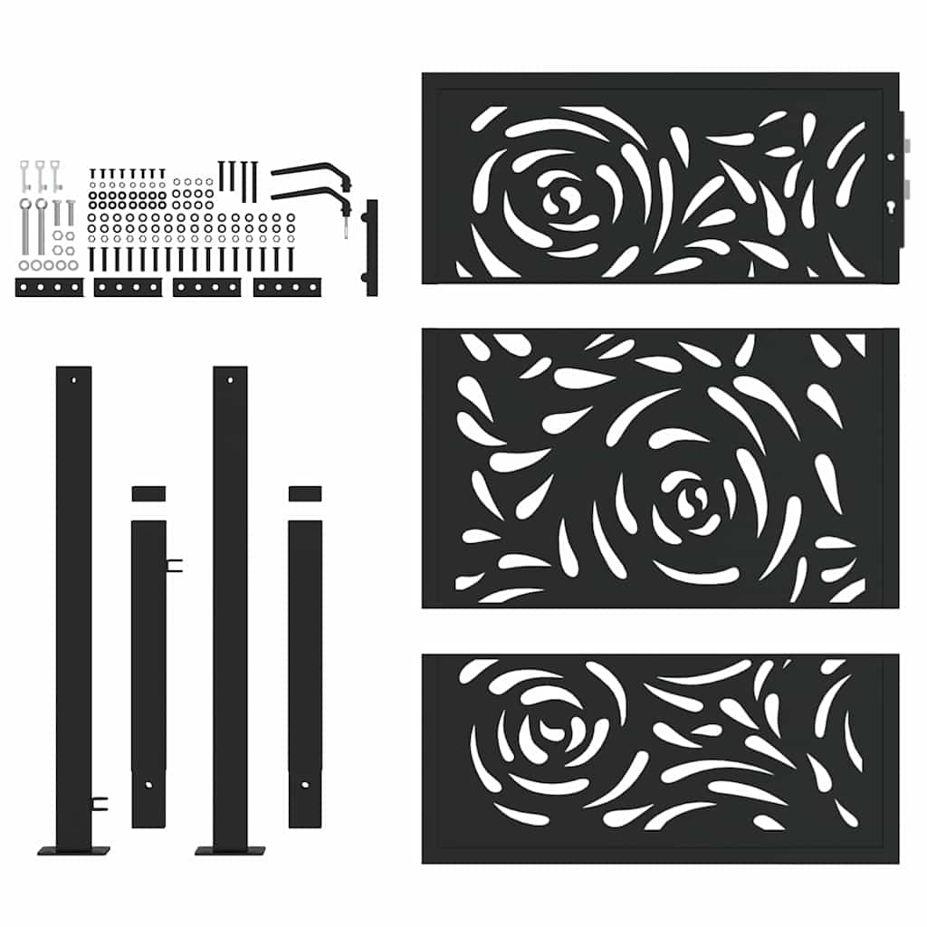 vidaXL Poarta de gradina neagra 105x130 cm design flacara din otel