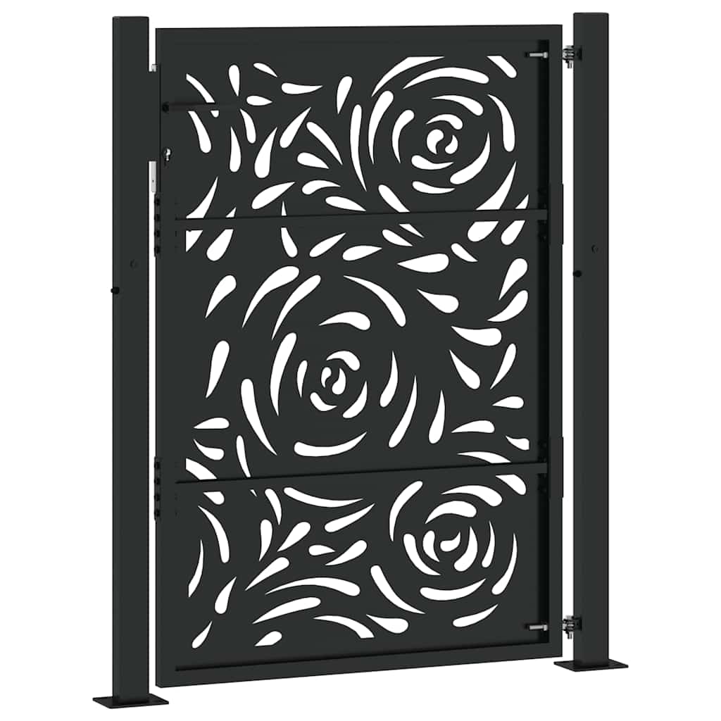 vidaXL Poarta de gradina neagra 105x130 cm design flacara din otel