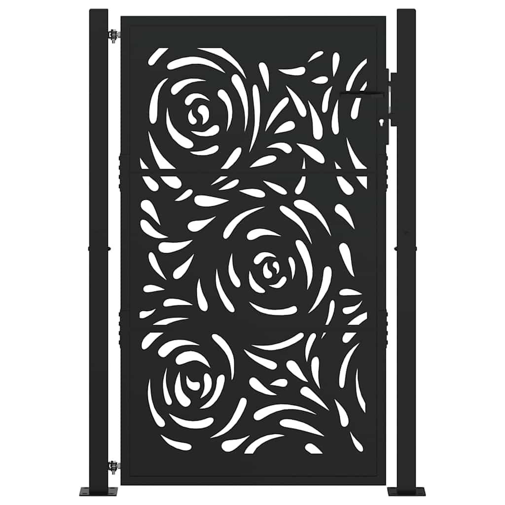 vidaXL Poarta de gradina neagra 105x155 cm design flacara din otel