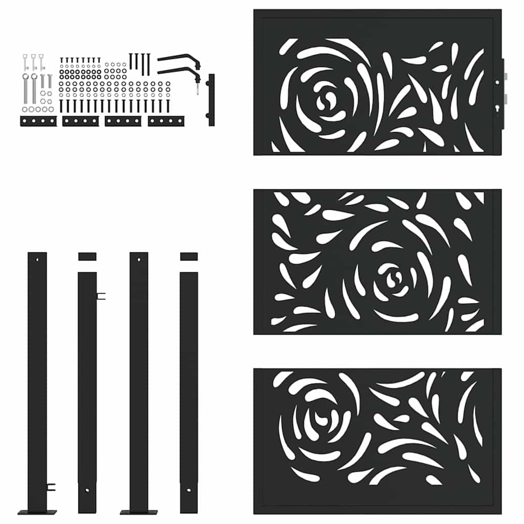 vidaXL Poarta de gradina neagra 105x155 cm design flacara din otel
