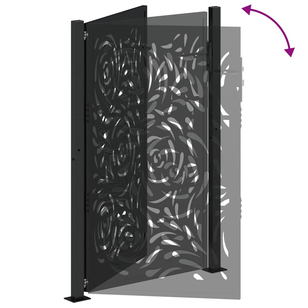 vidaXL Poarta de gradina neagra 105x155 cm design flacara din otel