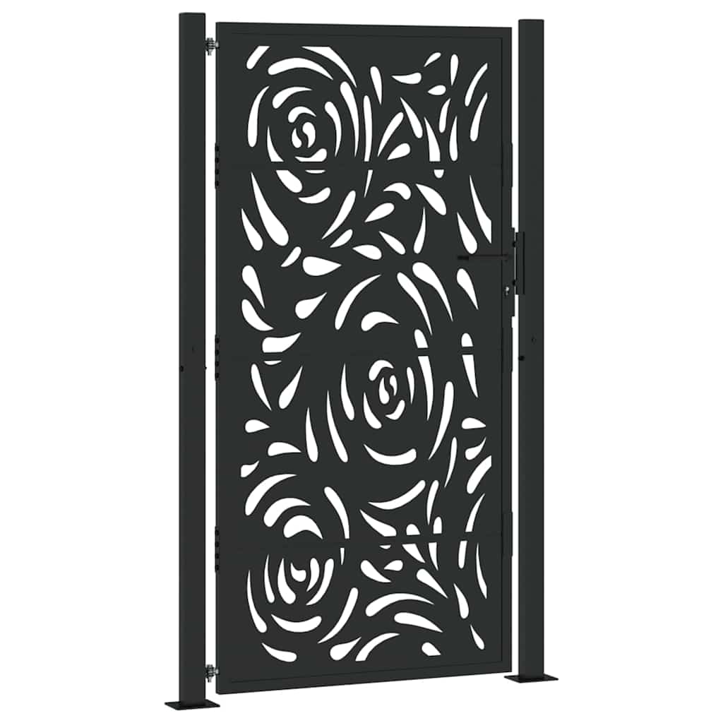 vidaXL Poarta de gradina neagra 105x180 cm design flacara din otel