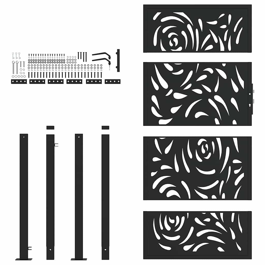 vidaXL Poarta de gradina neagra 105x180 cm design flacara din otel