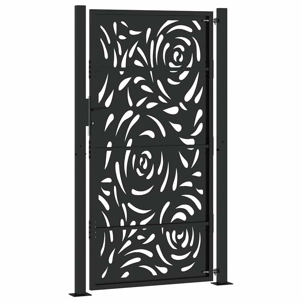 vidaXL Poarta de gradina neagra 105x180 cm design flacara din otel