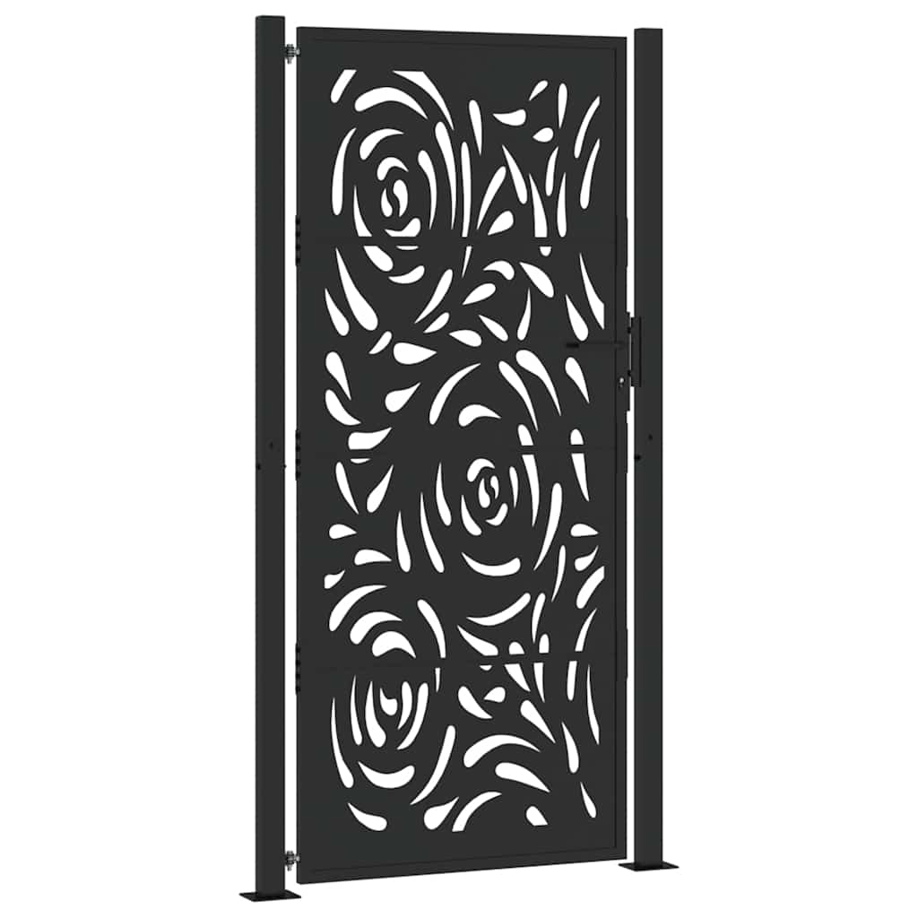 vidaXL Poarta de gradina neagra 105x205 cm design flacara din otel