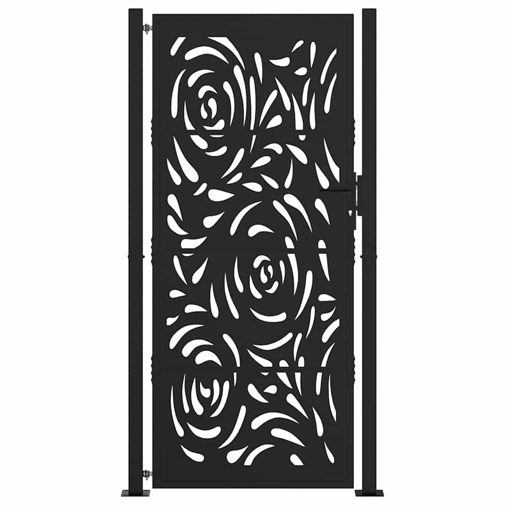 vidaXL Poarta de gradina neagra 105x205 cm design flacara din otel