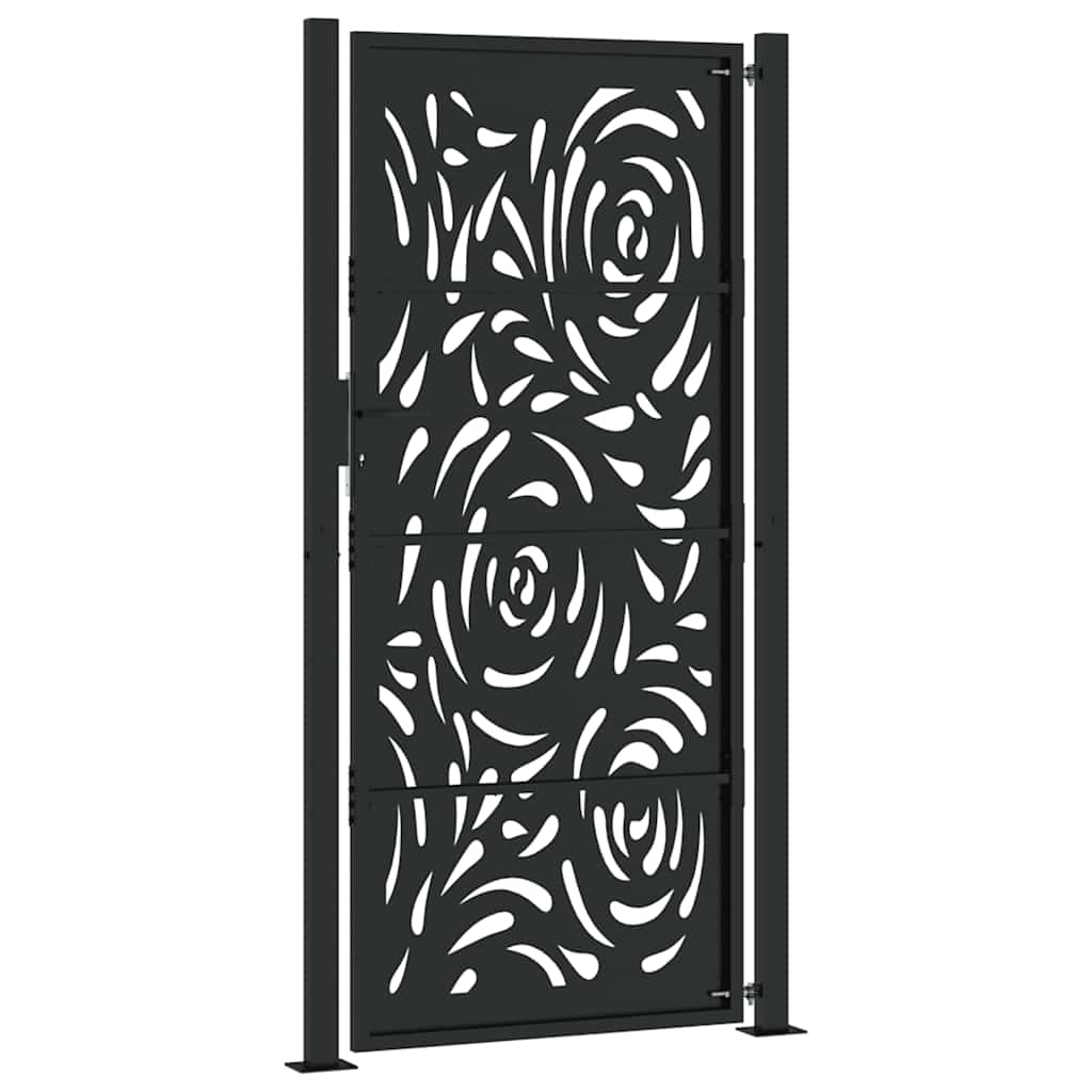 vidaXL Poarta de gradina neagra 105x205 cm design flacara din otel