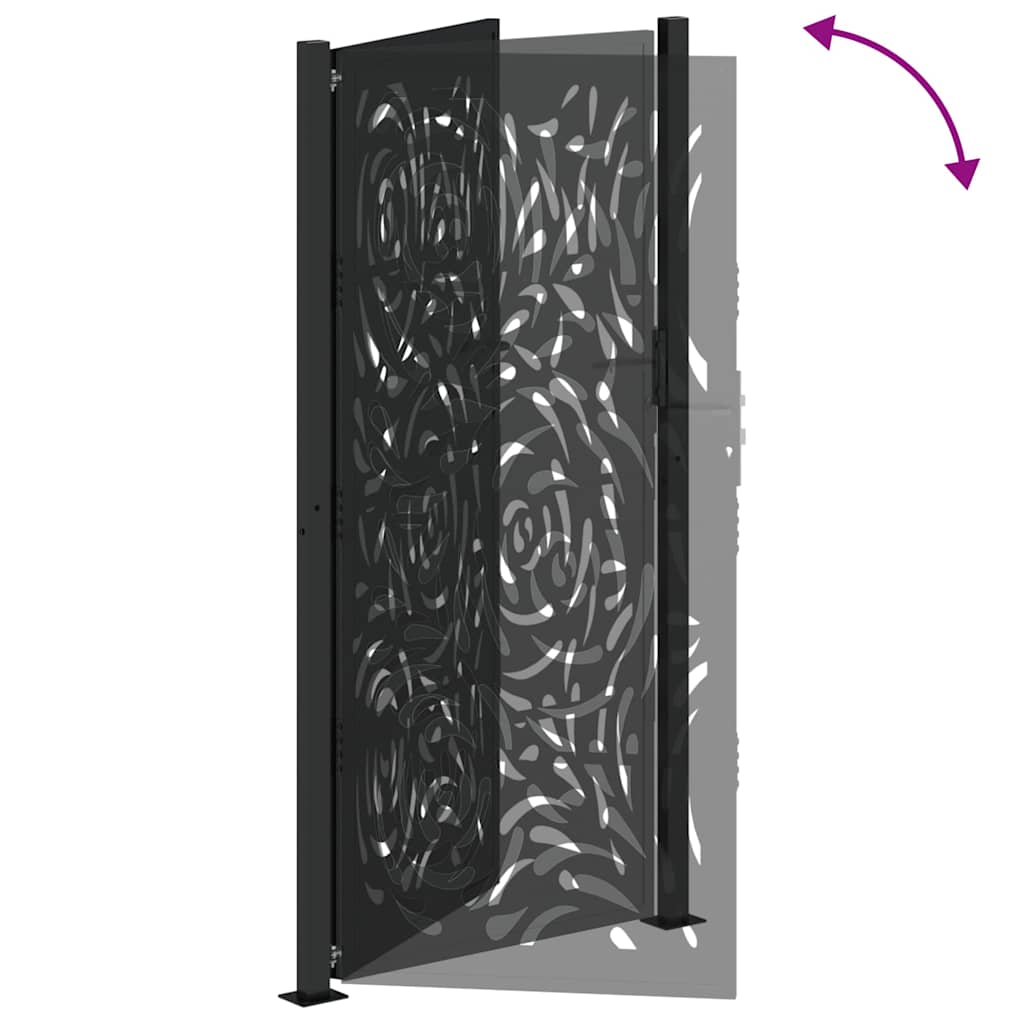 vidaXL Poarta de gradina neagra 105x205 cm design flacara din otel
