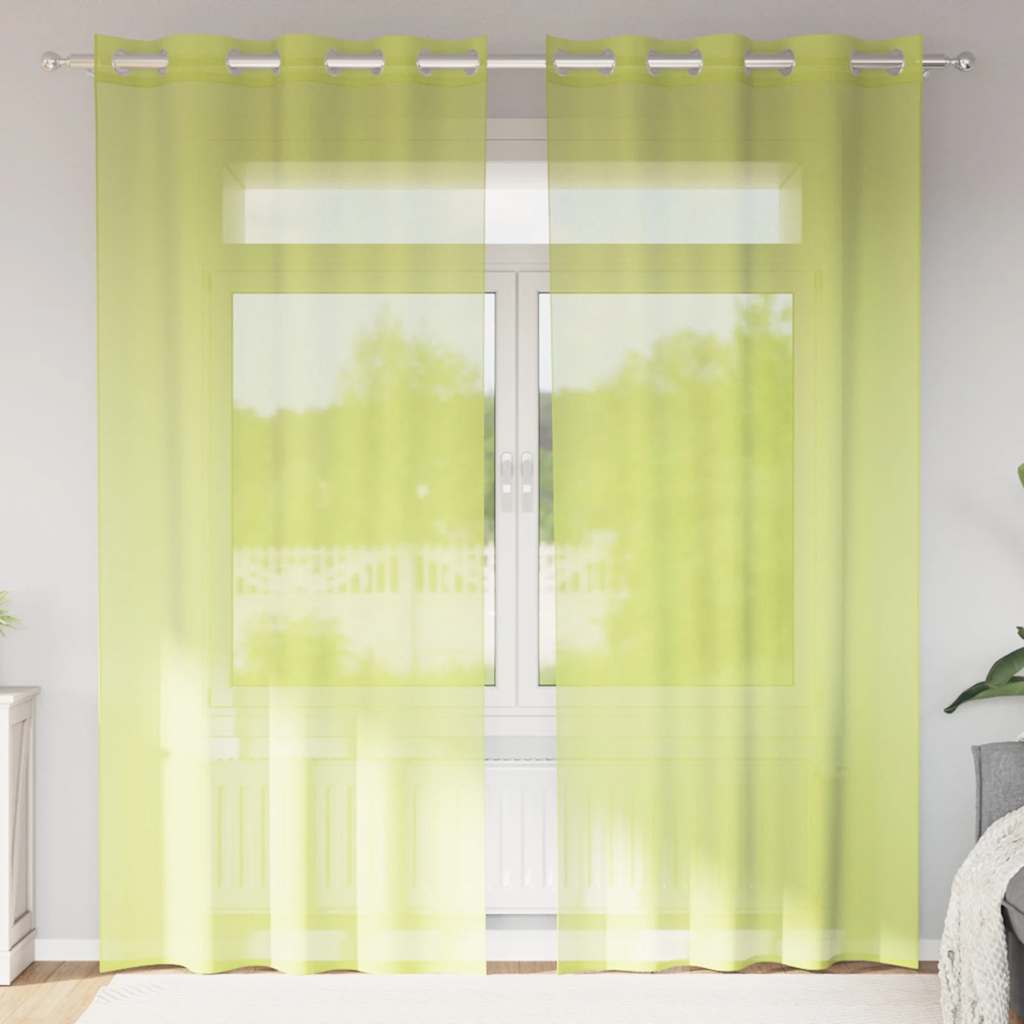 vidaXL Perdele Voile cu Oelii 2 buc Verde măr 140x225 cm vidaXL Perdele Voile cu Oelii 2 buc Verde măr 140x225 cm