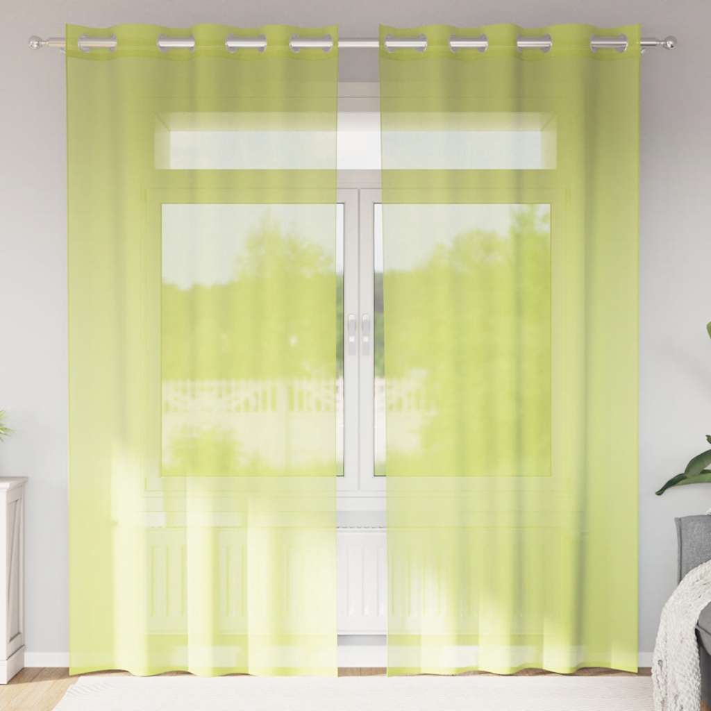 vidaXL Perdele Voile cu Oelii 2 buc Verde măr 140x245 cm vidaXL Perdele Voile cu Oelii 2 buc Verde măr 140x245 cm
