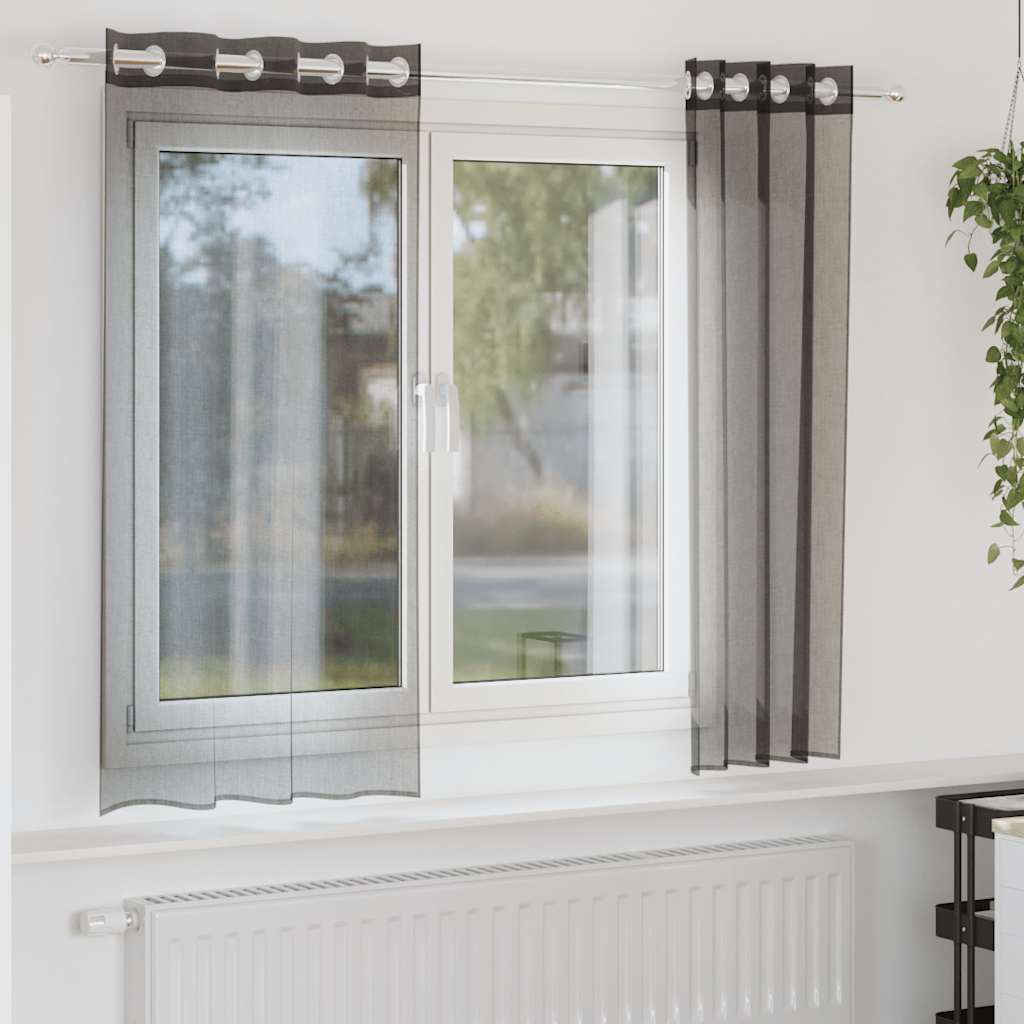 vidaXL Perdele Voile cu Oeje 2 buc Negru 140x140 cm vidaXL Perdele Voile cu Oeje 2 buc Negru 140x140 cm