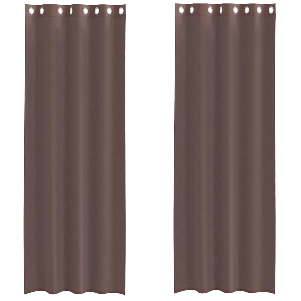 vidaXL Perdele Voile cu Oelii 2 buc Maro 140x260 cm