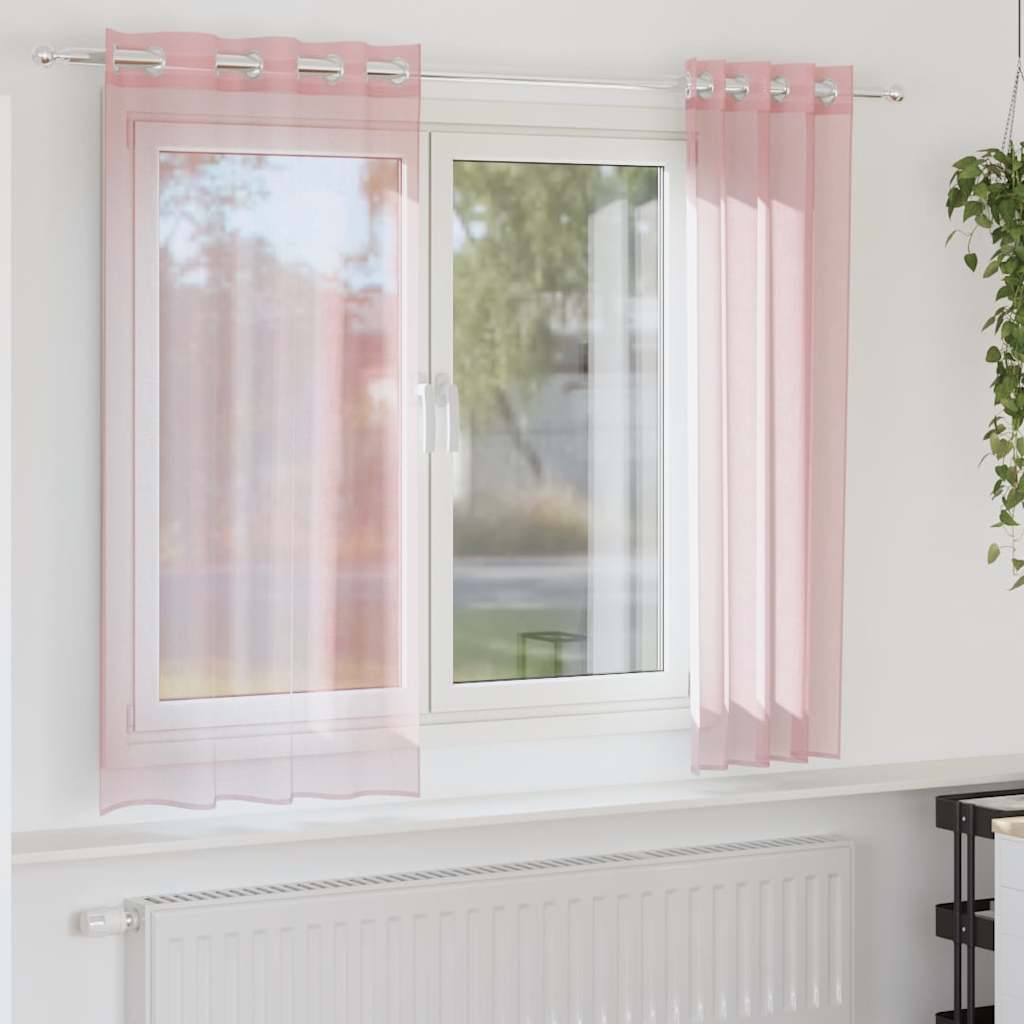 vidaXL Perdele Voile cu Oelii 2 buc Roz deschis 140x140 cm vidaXL Perdele Voile cu Oelii 2 buc Roz deschis 140x140 cm