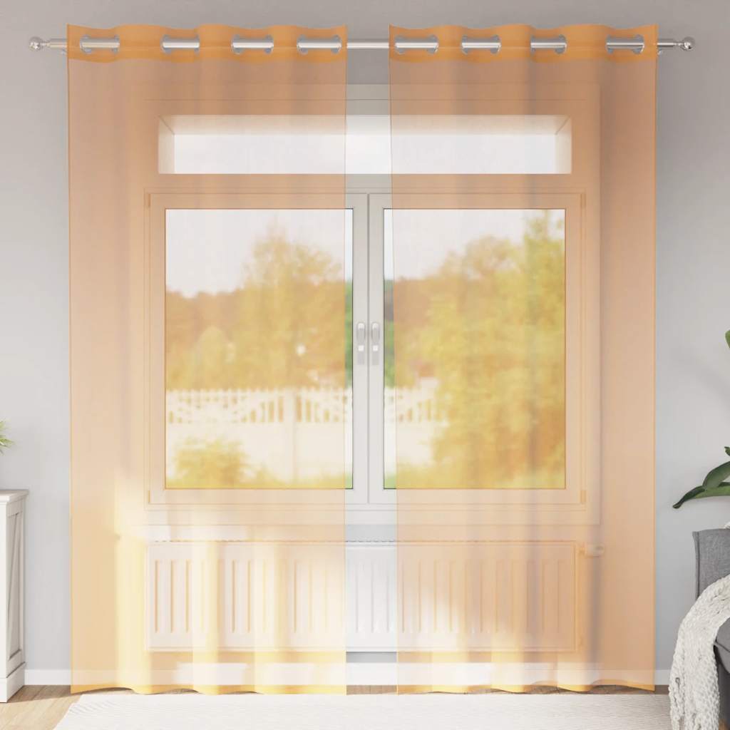 vidaXL Perdele Voile cu Oelii 2 buc Portocaliu 140x245 cm vidaXL Perdele Voile cu Oelii 2 buc Portocaliu 140x245 cm