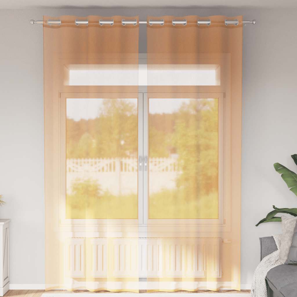 vidaXL Perdele Voile cu Oeli 2 buc Portocaliu 140x260 cm vidaXL Perdele Voile cu Oeli 2 buc Portocaliu 140x260 cm
