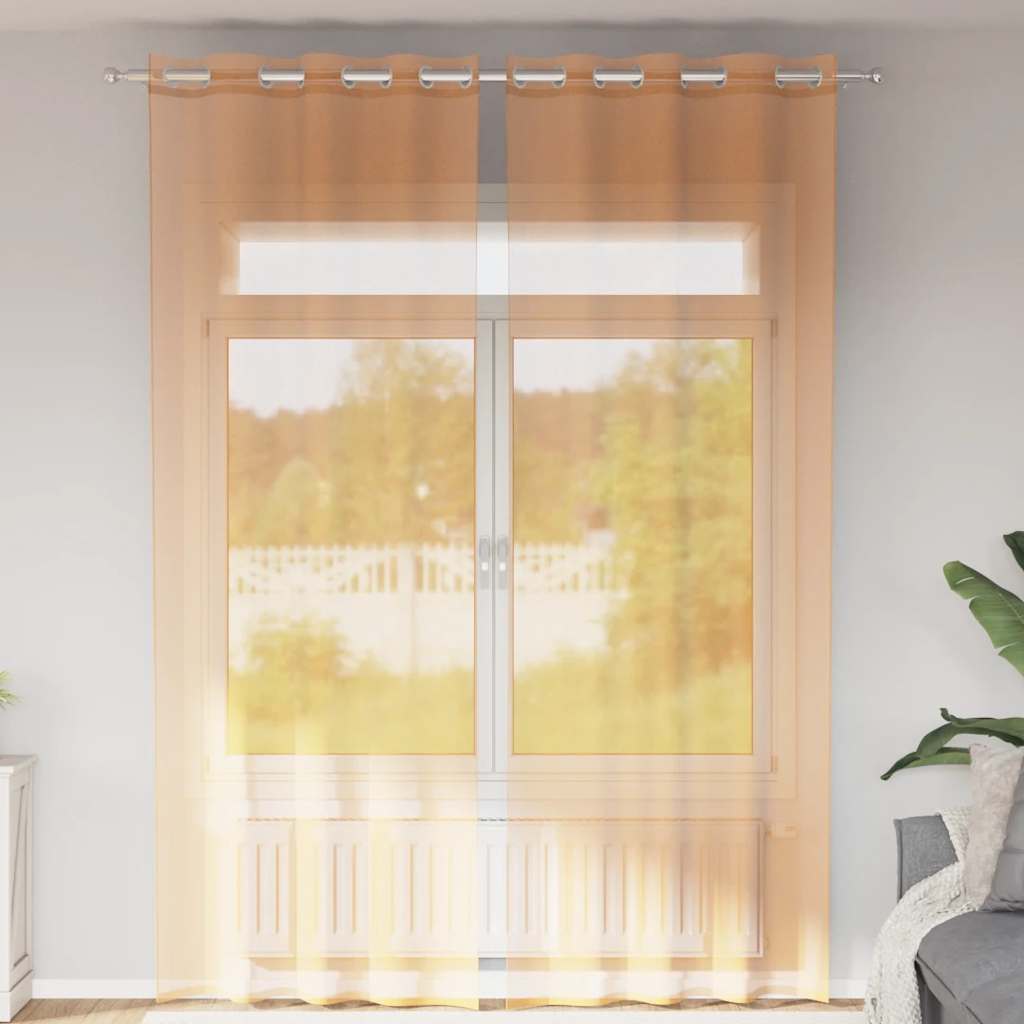 vidaXL Perdele Voile cu Oelii 2 buc Portocaliu 140x300 cm vidaXL Perdele Voile cu Oelii 2 buc Portocaliu 140x300 cm