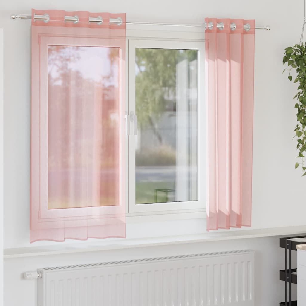 vidaXL Perdele Voile cu Oelii 2 buc Roz 140x175 cm vidaXL Perdele Voile cu Oelii 2 buc Roz 140x175 cm
