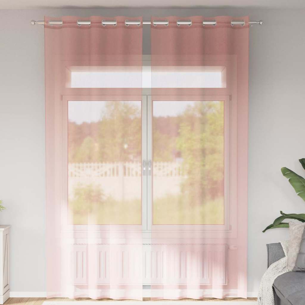 vidaXL Perdele Voile cu Oelii 2 buc Roz 140x260 cm vidaXL Perdele Voile cu Oelii 2 buc Roz 140x260 cm