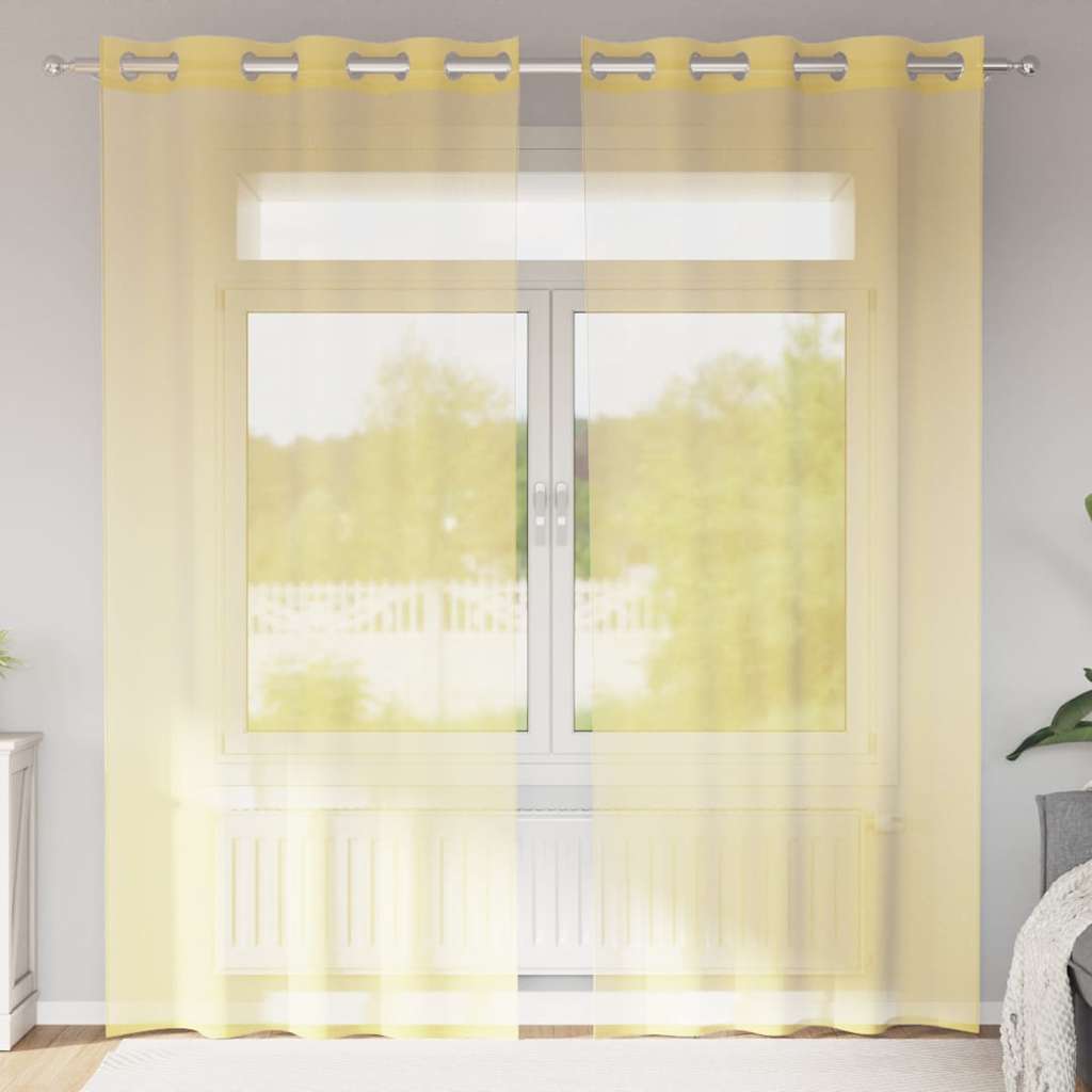 vidaXL Perdele Voile cu Oelii 2 buc Galben vidaXL Perdele Voile cu Oelii 2 buc Galben