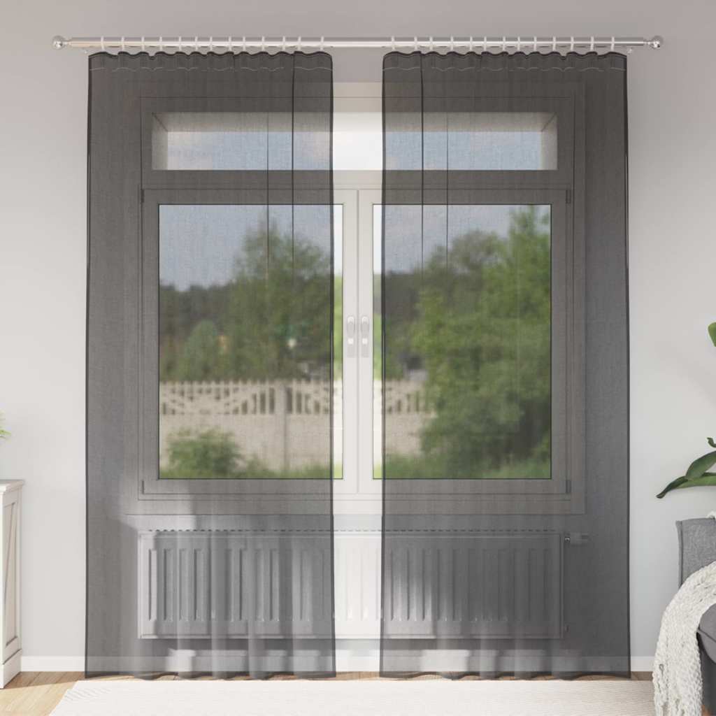 vidaXL Perdele Voile cu buzunare pentru bare 2 buc Negru vidaXL Perdele Voile cu buzunare pentru bare 2 buc Negru