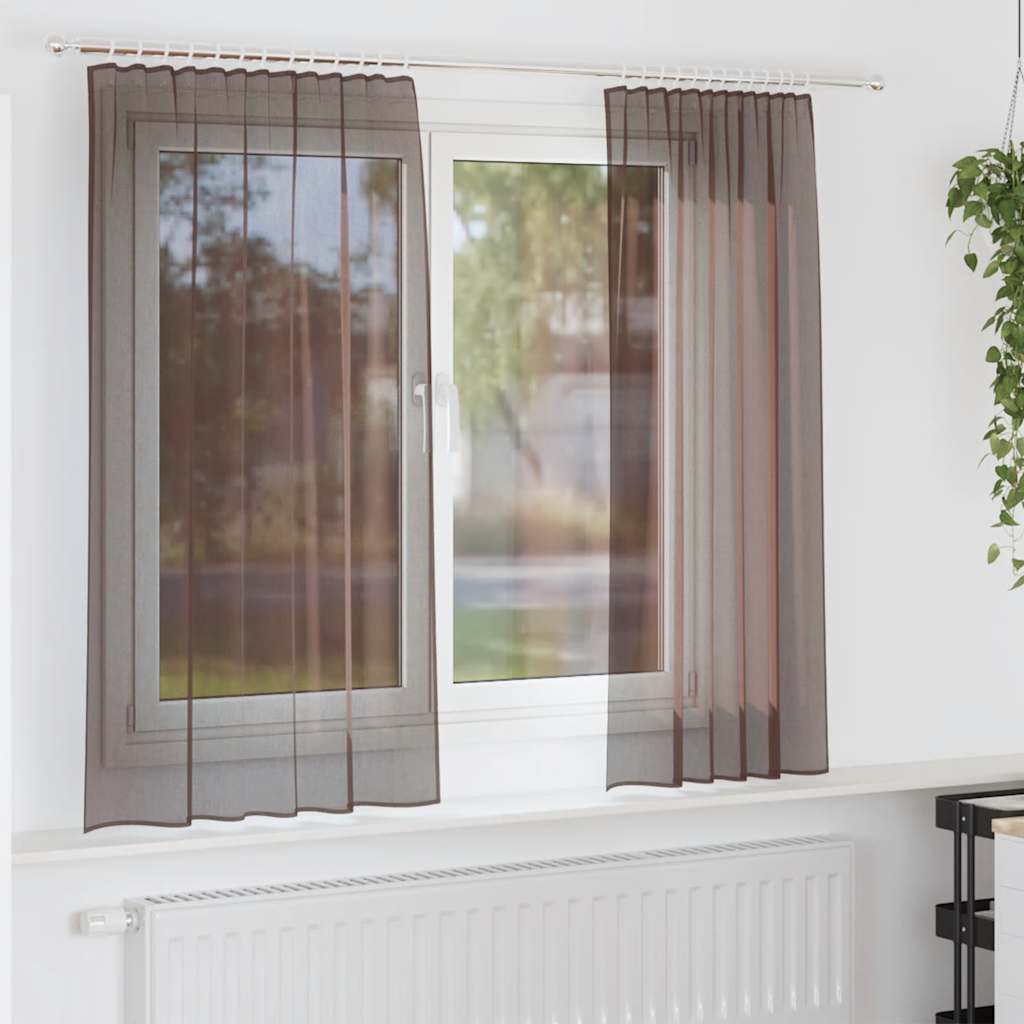 vidaXL Perdele Voile cu buzunare pentru bare 2 buc Maro vidaXL Perdele Voile cu buzunare pentru bare 2 buc Maro