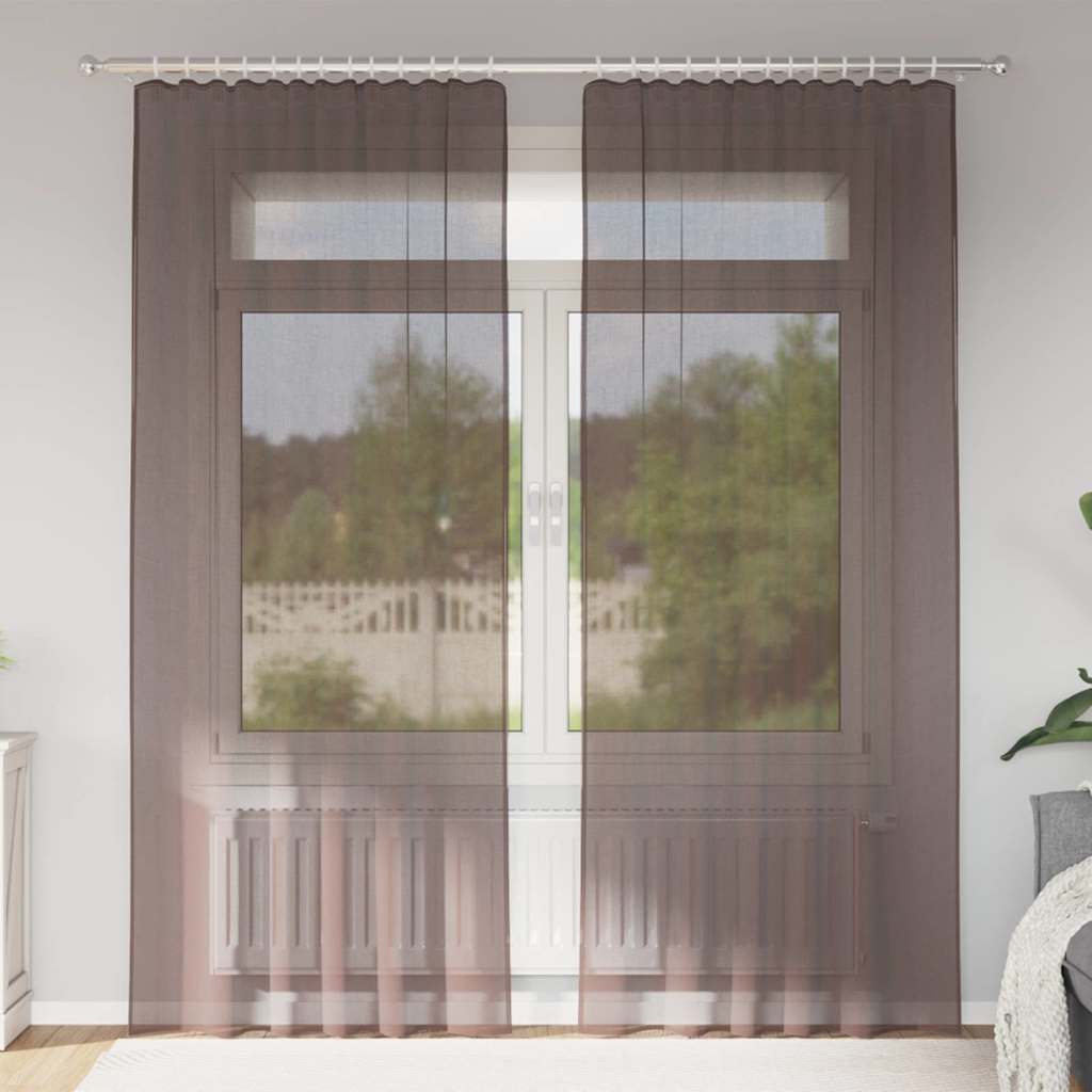 vidaXL Perdele Voile cu buzunare pentru bare 2 buc Maro