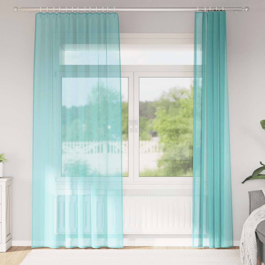 vidaXL Perdele Voile cu buzunare pentru bare 2 buc Turcoaz vidaXL Perdele Voile cu buzunare pentru bare 2 buc Turcoaz