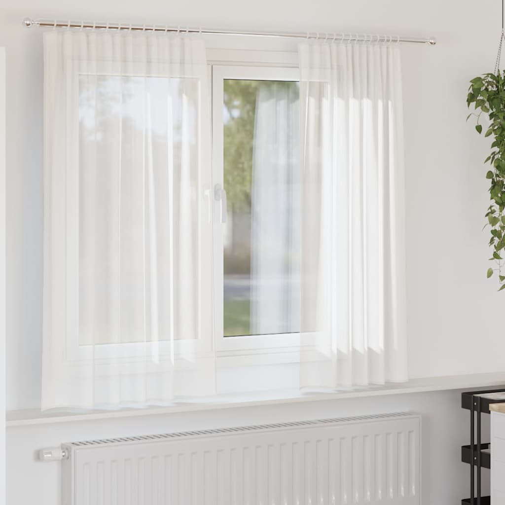 vidaXL Perdele Voile cu buzunare pentru bare 2 buc Alb