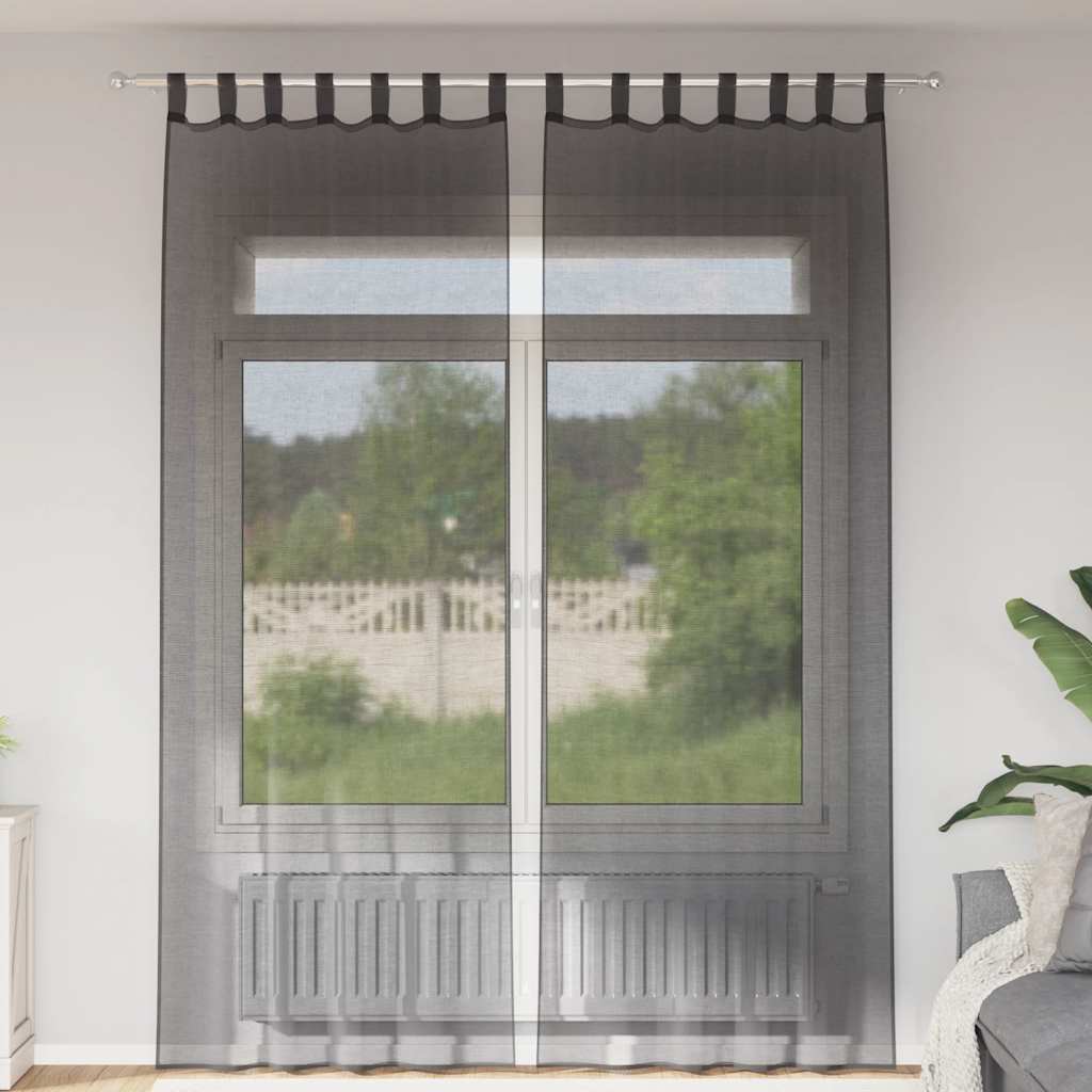 vidaXL Perdele din voile cu tablă 2 buc Negru