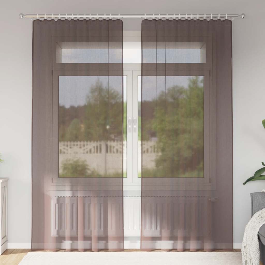 vidaXL Perdele Voile cu tablă 2 buc Maro vidaXL Perdele Voile cu tablă 2 buc Maro