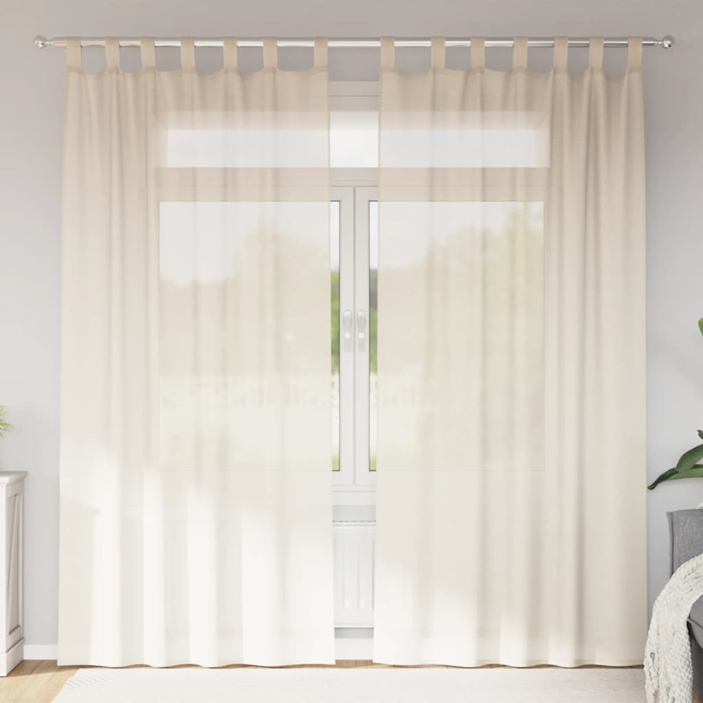 vidaXL Perdele din voile cu tablă 2 buc crem vidaXL Perdele din voile cu tablă 2 buc crem