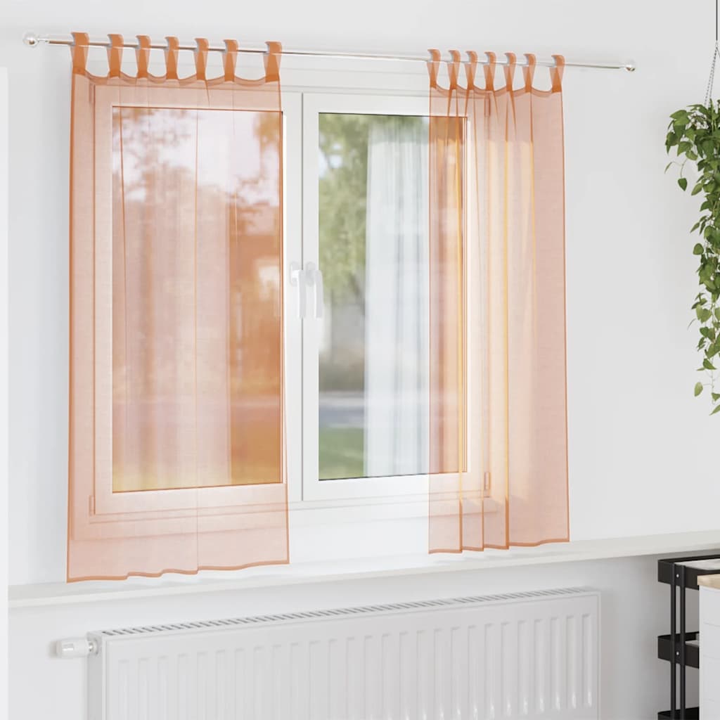 vidaXL Perdele Voile cu Bucle 2 buc Terracota 140x140 cm vidaXL Perdele Voile cu Bucle 2 buc Terracota 140x140 cm