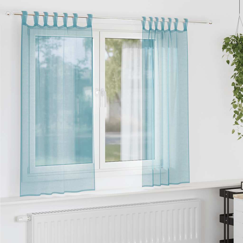 vidaXL Perdele Voile cu Bucle 2 buc Turcoaz 140x140 cm vidaXL Perdele Voile cu Bucle 2 buc Turcoaz 140x140 cm