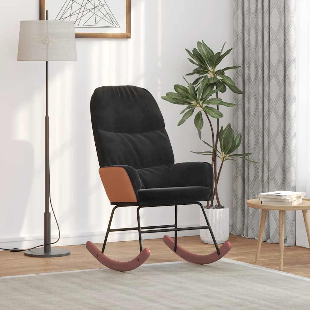 vidaXL Scaun balansoar, negru, catifea vidaXL Scaun balansoar, negru, catifea