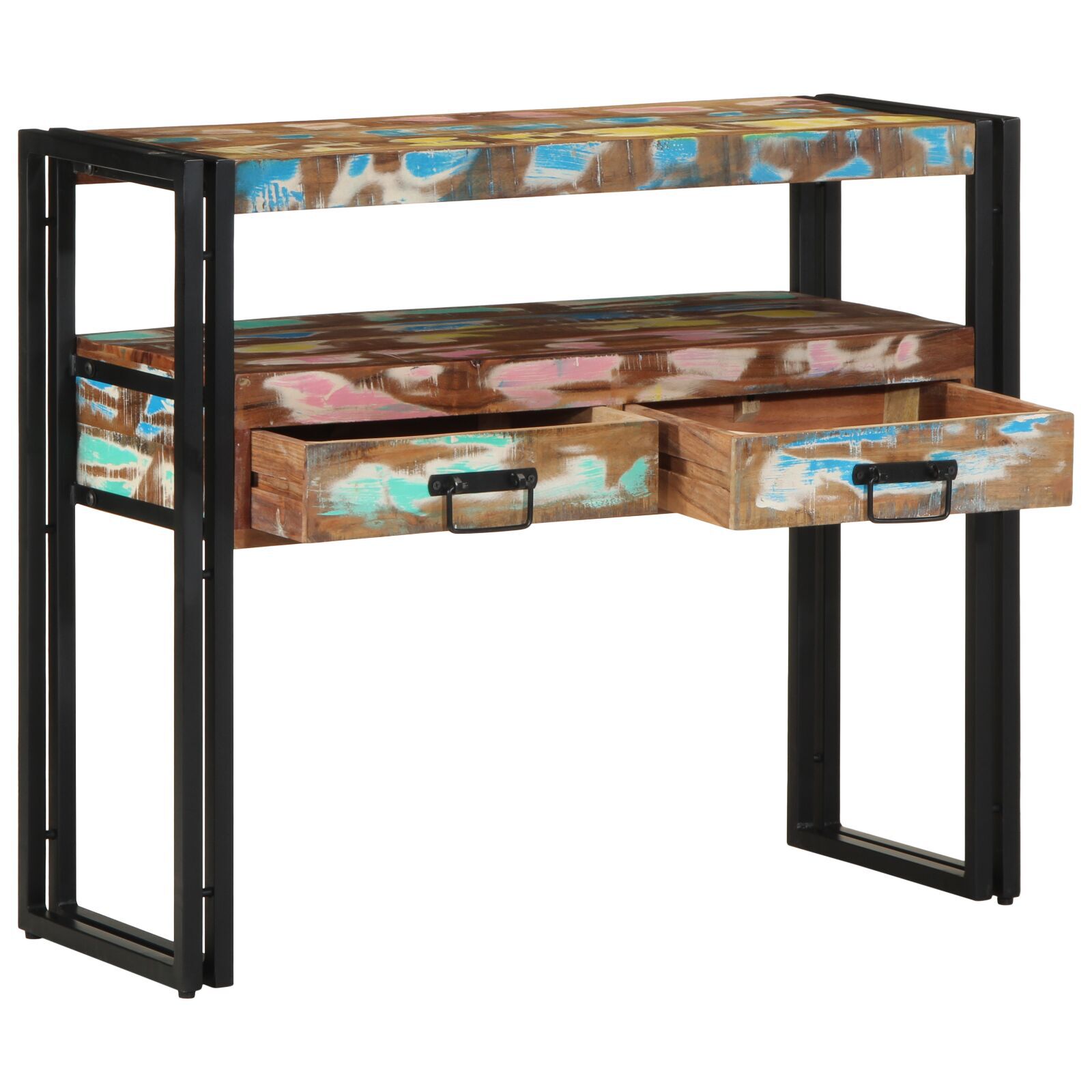 Mese laterale vidaXL Multicolor 90x33x75 cm Lemn masiv recuperat și metal Mese laterale vidaXL Multicolor 90x33x75 cm Lemn masiv recuperat și metal