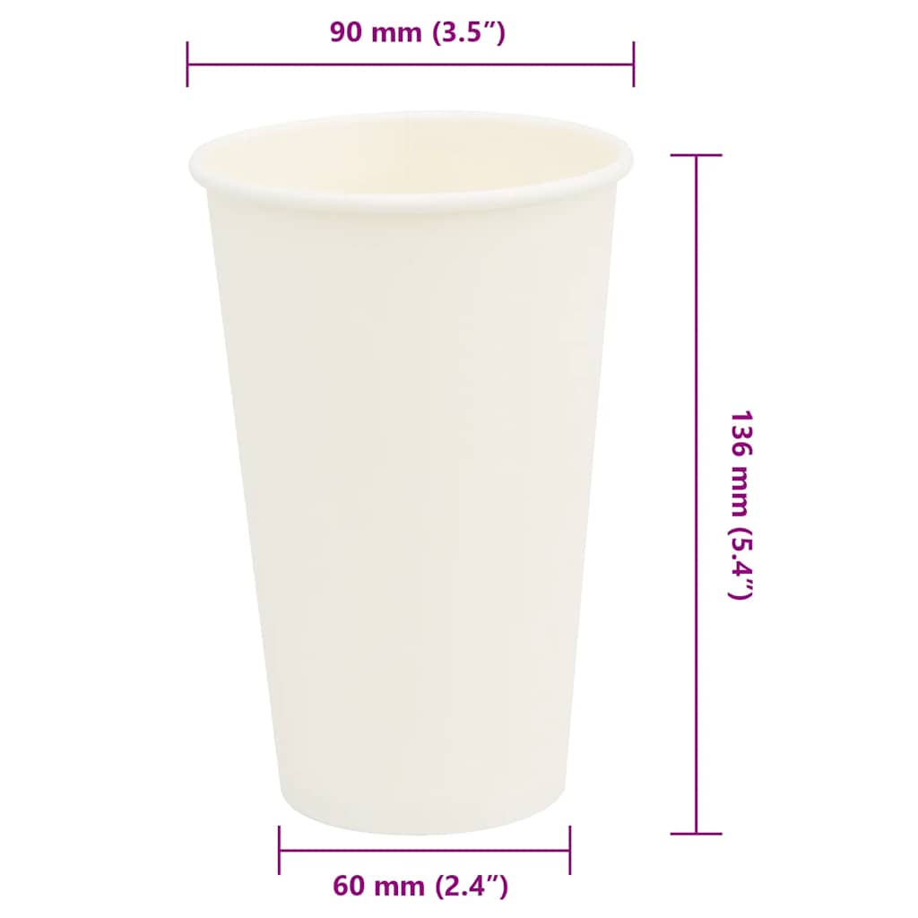 vidaXL Cești de cafea din hârtie 1000 buc 16oz 400ml alb