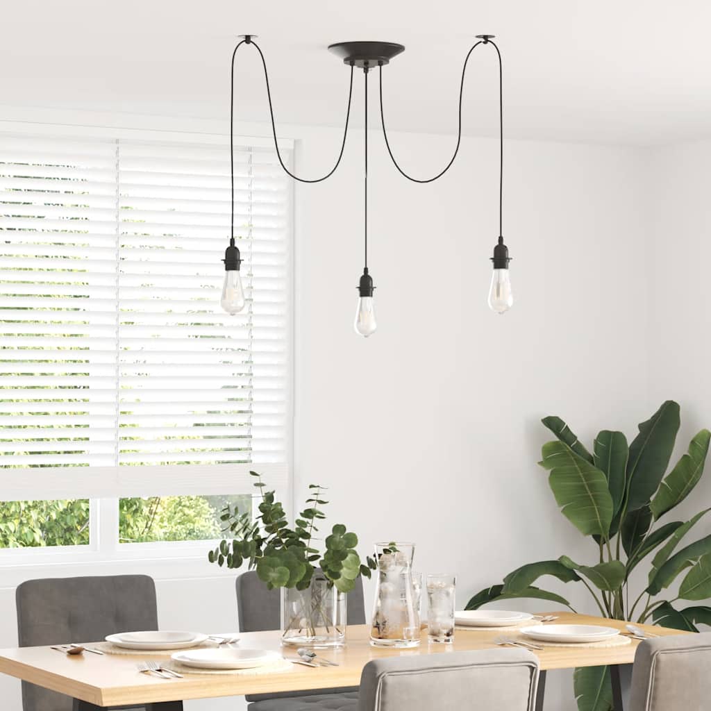 vidaXL Lampă suspendată cu 3 suporturi E27 metal negru vidaXL Lampă suspendată cu 3 suporturi E27 metal negru