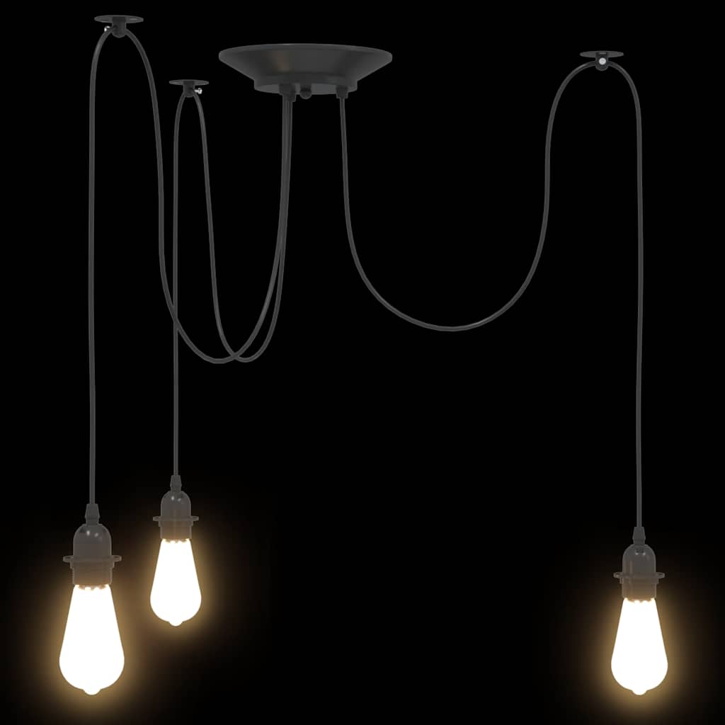 vidaXL Lampă suspendată cu 3 suporturi E27 metal negru vidaXL Lampă suspendată cu 3 suporturi E27 metal negru