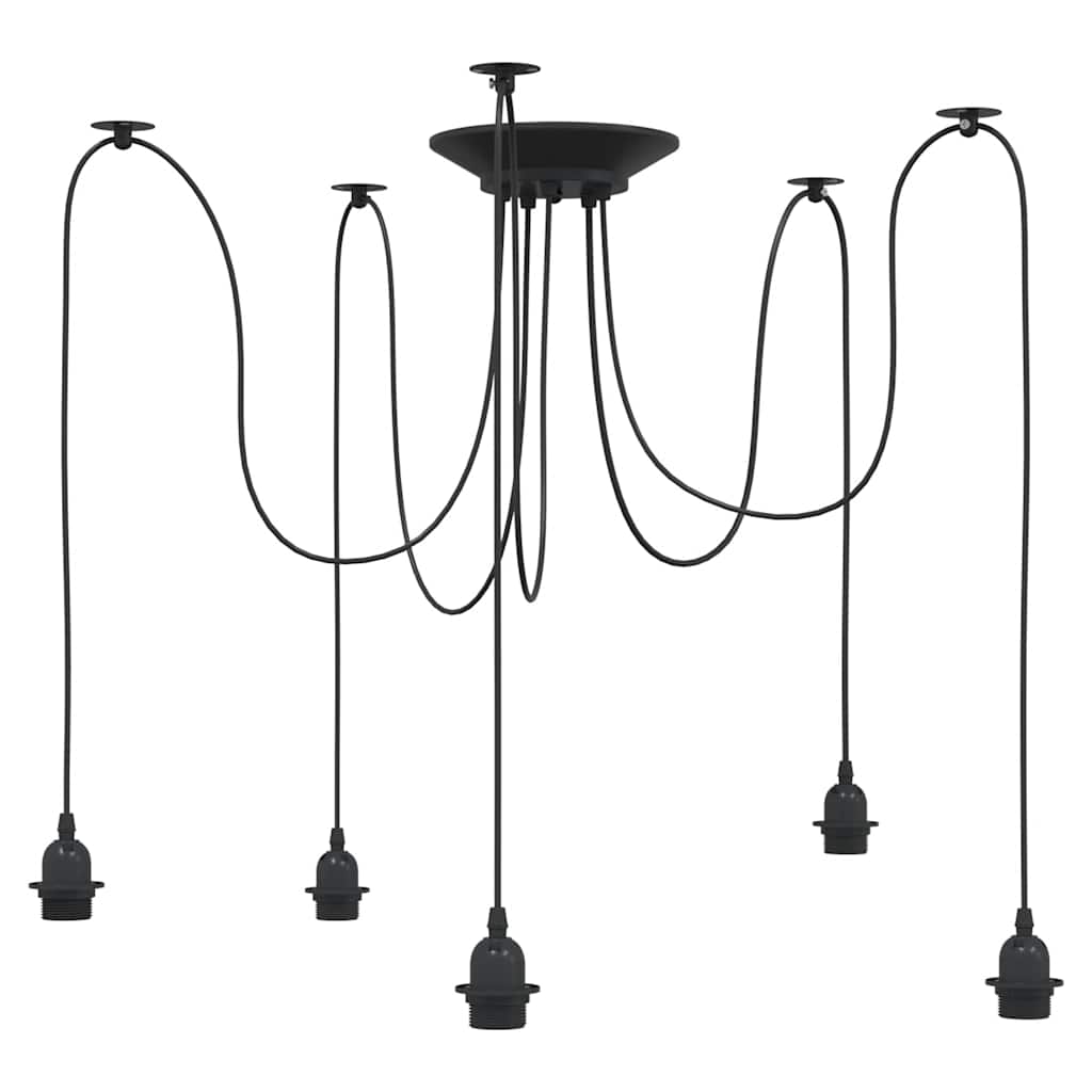vidaXL Lampă suspendată cu 5 suporturi E27 metal negru vidaXL Lampă suspendată cu 5 suporturi E27 metal negru