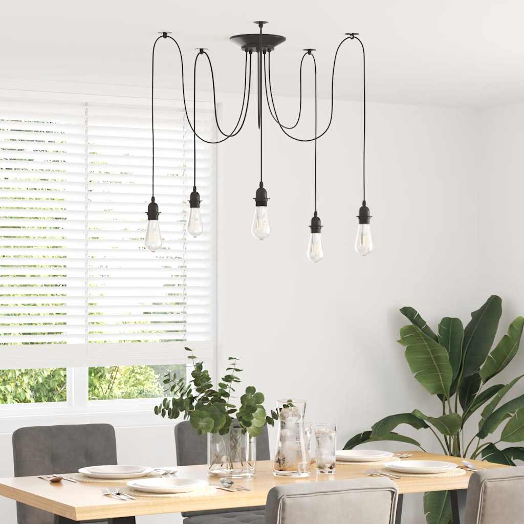 vidaXL Lampă suspendată cu 5 suporturi E27 metal negru vidaXL Lampă suspendată cu 5 suporturi E27 metal negru