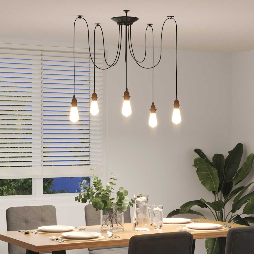 vidaXL Lampă suspendată cu 5 suporturi E27 metal negru vidaXL Lampă suspendată cu 5 suporturi E27 metal negru