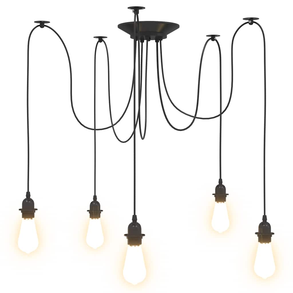 vidaXL Lampă suspendată cu 5 suporturi E27 metal negru vidaXL Lampă suspendată cu 5 suporturi E27 metal negru